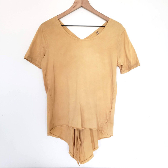XCVI Tan Blouse Women SIZE XS Hi Low Fitted Short Sleeve Casual Cute Top FLAW - Picture 9 of 11